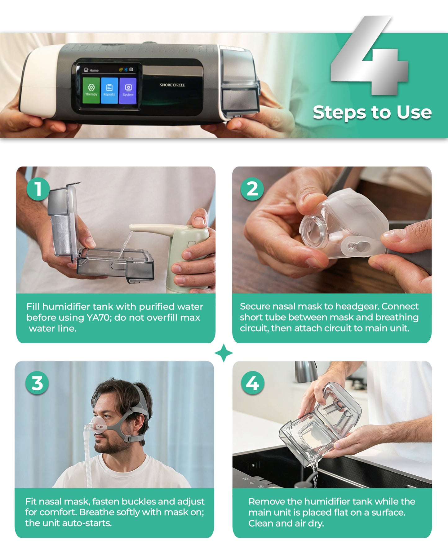 YA70A New Upgraded Portable Ultra-Quiet Auto Bi-Level PAP Device for Better Sleep